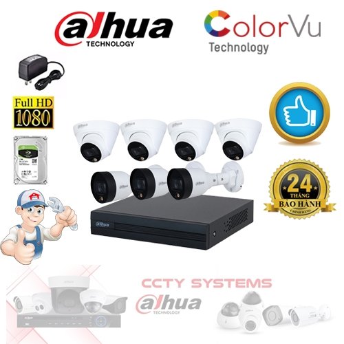 TRỌN BỘ 7 CAMERA IP DAHUA 2.0 MPX CÓ MÀU 24/24
