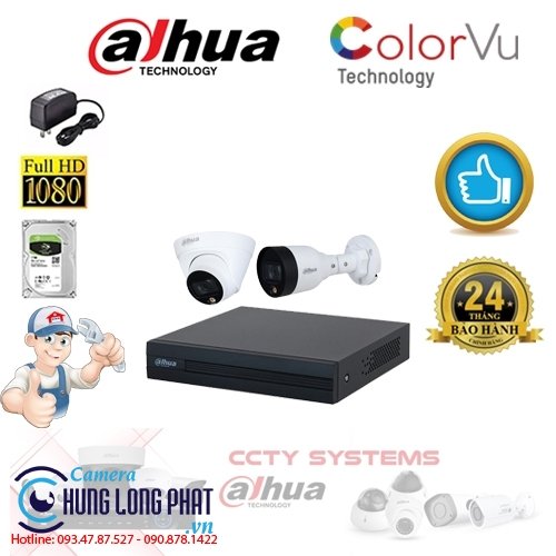 TRỌN BỘ 2 CAMERA IP DAHUA 2.0 MPX CÓ MÀU 24/24