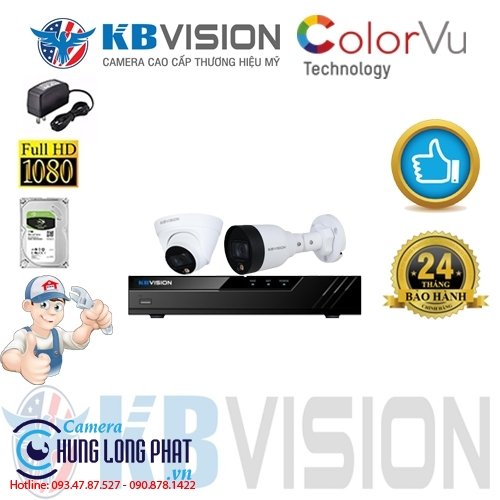 TRỌN BỘ 2 CAMERA IP KBVISION 2.0 MPX CÓ MÀU 24/24