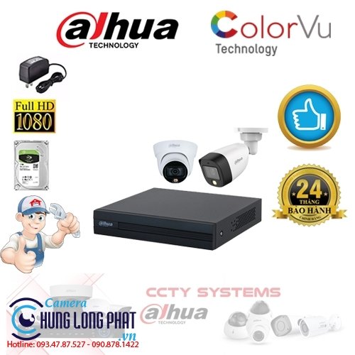 TRỌN BỘ 2 CAMERA QUAN SÁT DAHUA FULL COLOR 2.0 MPX