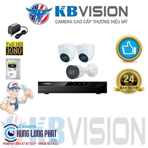 TRỌN BỘ 3 CAMERA IP KBVISION 2.0 MPX