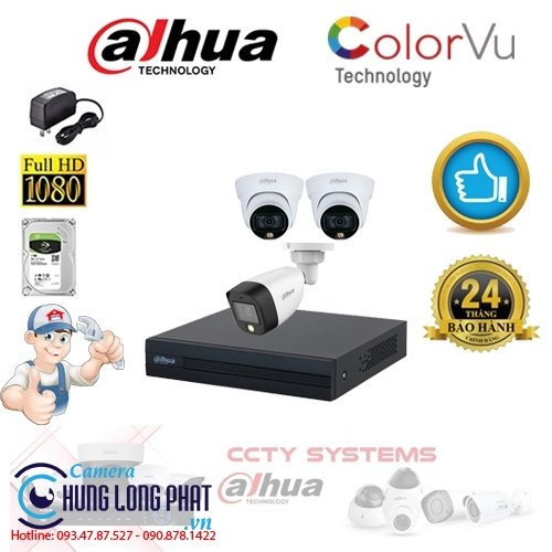 TRỌN BỘ 3 CAMERA QUAN SÁT DAHUA FULL COLOR 2.0 MPX