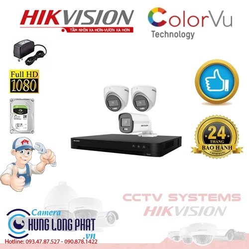 TRỌN BỘ 3 CAMERA QUAN SÁT HIKVISION FULL COLOR 2.0 MPX