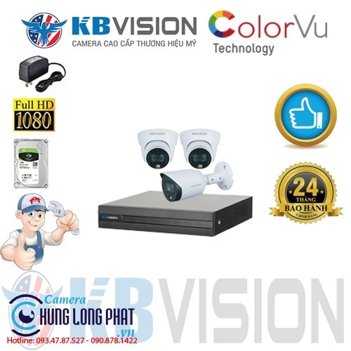 TRỌN BỘ 3 CAMERA QUAN SÁT KBVISION FULL COLOR 2.0 MPX