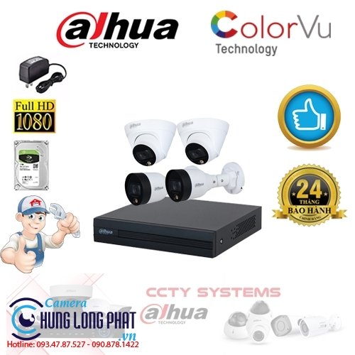 TRỌN BỘ 4 CAMERA IP DAHUA 2.0 MPX CÓ MÀU 24/24
