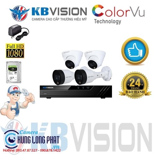 TRỌN BỘ 4 CAMERA IP KBVISION 2.0 MPX CÓ MÀU 24/24