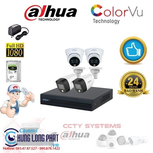 TRỌN BỘ 4 CAMERA QUAN SÁT DAHUA FULL COLOR 2.0 MPX