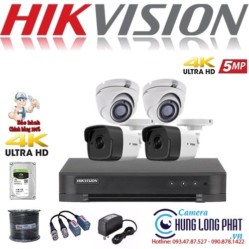 TRỌN BỘ 4 CAMERA QUAN SÁT HIKVISON 5.0 MPX TÍCH HỢP ÂM THANH