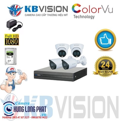 TRỌN BỘ 4 CAMERA QUAN SÁT KBVISION FULL COLOR 2.0 MPX