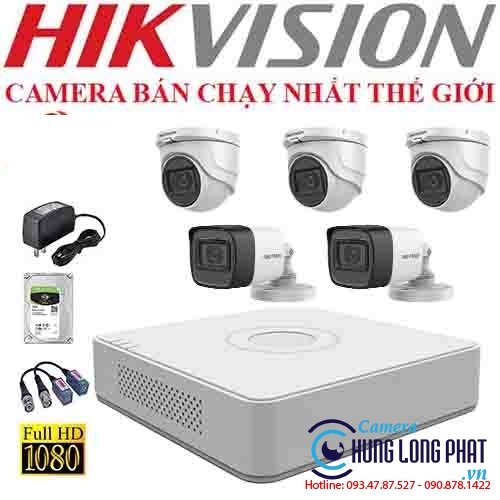 TRỌN BỘ 5 CAMERA 2.0 MPX CÓ ÂM THANH BẢO HÀNH 24TH