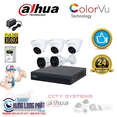 TRỌN BỘ 5 CAMERA IP DAHUA 2.0 MPX CÓ MÀU 24/24