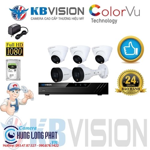 TRỌN BỘ 5 CAMERA IP KBVISION 2.0 MPX CÓ MÀU 24/24