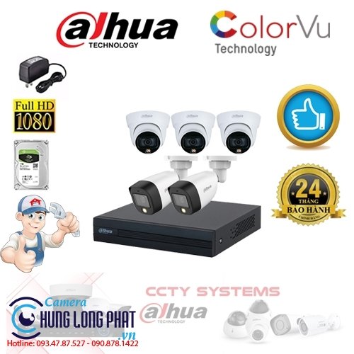 TRỌN BỘ 5 CAMERA QUAN SÁT DAHUA FULL COLOR 2.0 MPX