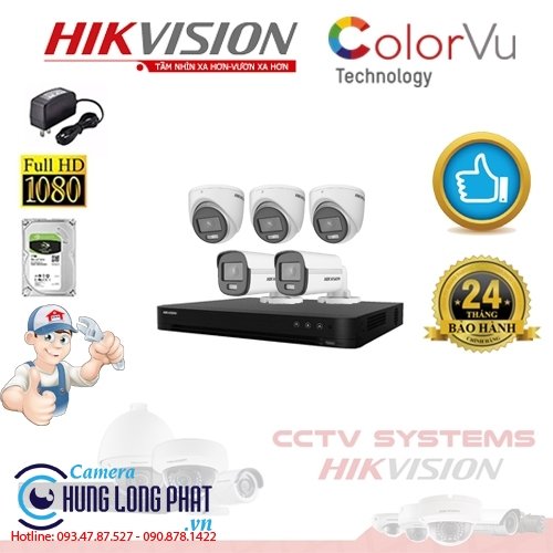 TRỌN BỘ 5 CAMERA QUAN SÁT HIKVISION FULL COLOR 2.0 MPX