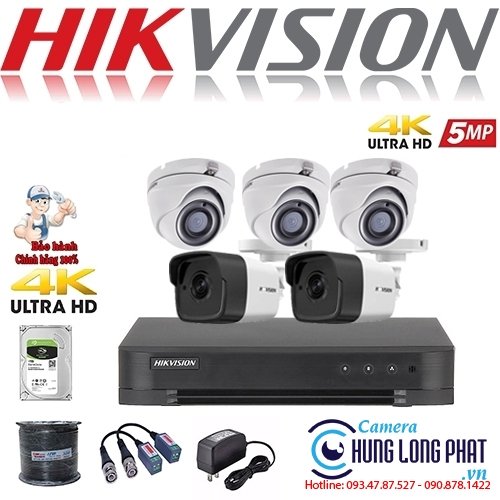 TRỌN BỘ 5 CAMERA QUAN SÁT HIKVISON 5.0 MPX TÍCH HỢP ÂM THANH