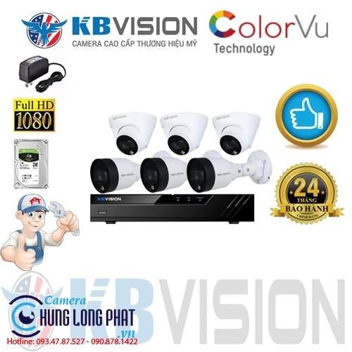 TRỌN BỘ 6 CAMERA IP KBVISION 2.0 MPX CÓ MÀU 24/24