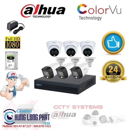 TRỌN BỘ 6 CAMERA QUAN SÁT DAHUA FULL COLOR 2.0 MPX