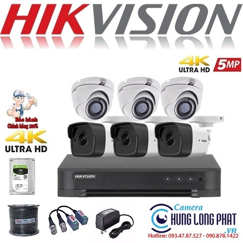 TRỌN BỘ 6 CAMERA QUAN SÁT HIKVISON  5.0 MPX TÍCH HỢP ÂM THANH