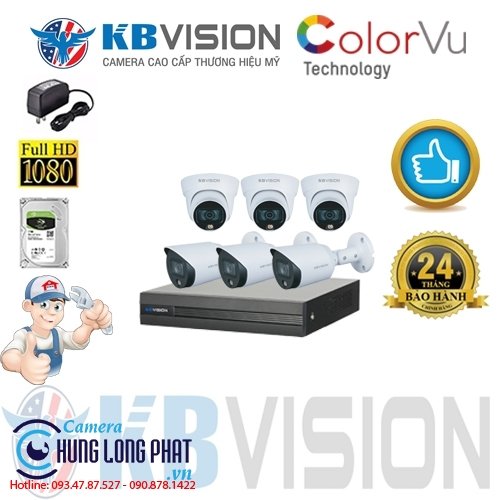 TRỌN BỘ 6 CAMERA QUAN SÁT KBVISION FULL COLOR 2.0 MPX