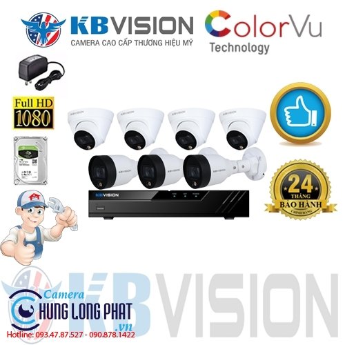 TRỌN BỘ 7 CAMERA IP KBVISION 2.0 MPX CÓ MÀU 24/24