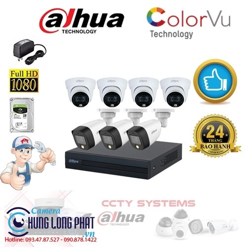 TRỌN BỘ 7 CAMERA QUAN SÁT DAHUA FULL COLOR 2.0 MPX