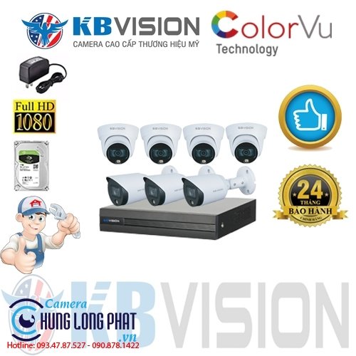 TRỌN BỘ 7 CAMERA QUAN SÁT KBVISION FULL COLOR 2.0 MPX