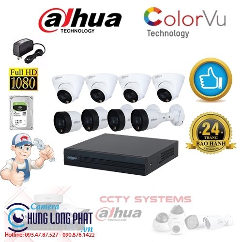 TRỌN BỘ 8 CAMERA IP DAHUA 2.0 MPX CÓ MÀU 24/24
