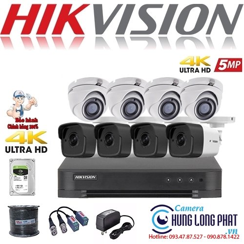 TRỌN BỘ 8 CAMERA QUAN SÁT HIKVISON 5.0 MPX TÍCH HỢP ÂM THANH