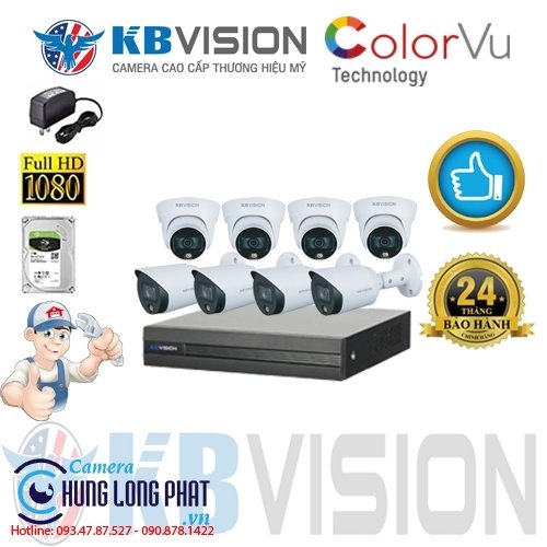 TRỌN BỘ 8 CAMERA QUAN SÁT KBVISION FULL COLOR 2.0 MPX